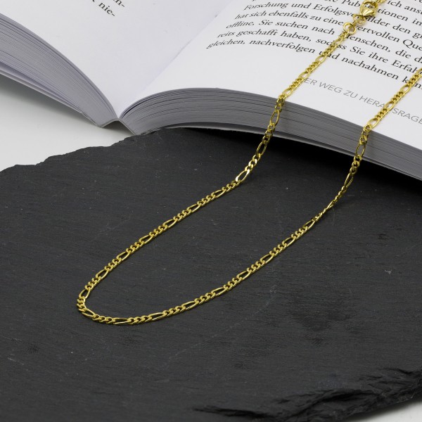 Goldkette als Figarokette diamantiert in Gelbgold 375 / 9K, 45 cm lang, 2,2 mm breit, Gewicht ca. 4.1 g.