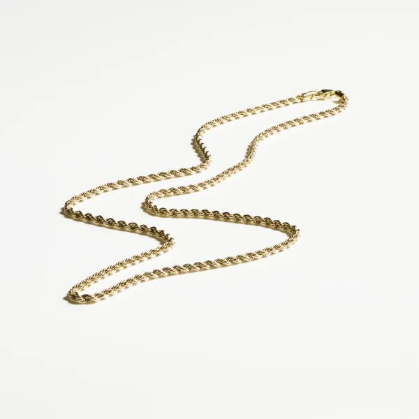 Goldkette als Kordelkette hohl in Gelbgold 750 / 18K, 45 cm lang, 2,1 mm breit, Gewicht ca. 3.4 g.
