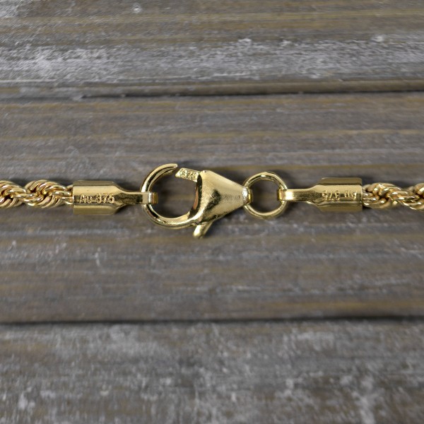 Armband als Kordelkette hohl Leichtversion in Gelbgold 375 / 9K, 19 cm lang, 2,1 mm breit, Gewicht ca. 1.1 g.