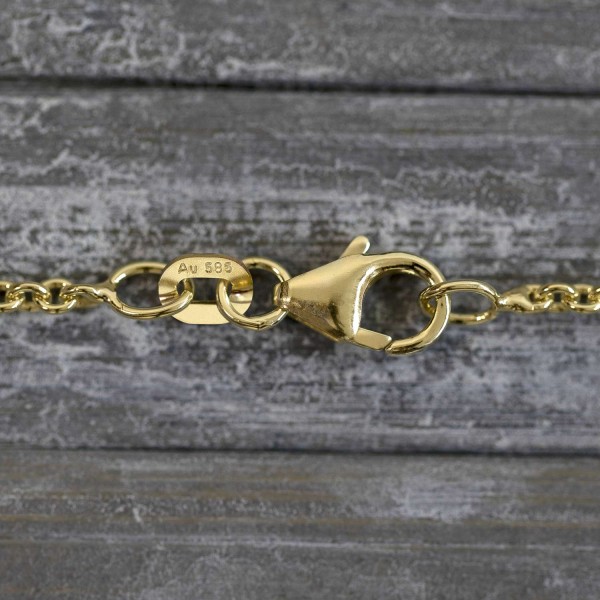 Goldkette als Ankerkette rund in Gelbgold 585 / 14K, 36 cm lang, 2 mm breit, Gewicht ca. 4 g.