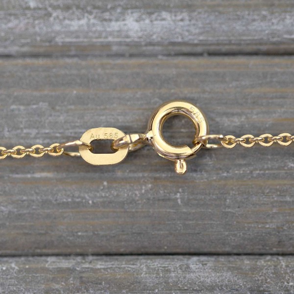 Goldkette als Ankerkette flach in Gelbgold 585 / 14K, 38 cm lang, 1,2 mm breit, Gewicht ca. 1.5 g.