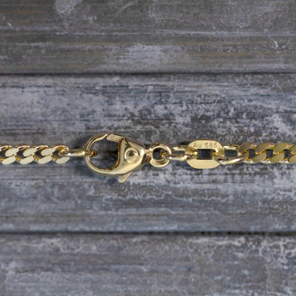 Goldkette als Panzerkette flach 0.8 Höhe in Gelbgold 585 / 14K, 50 cm lang, 2,4 mm breit, Gewicht ca. 7.9 g.