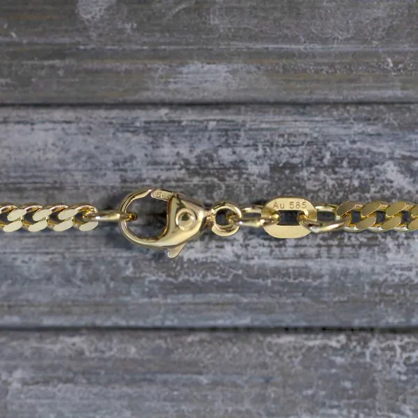 Goldkette als Panzerkette flach 0.8 Höhe in Gelbgold 585 / 14K, 50 cm lang, 2,4 mm breit, Gewicht ca. 7.9 g.