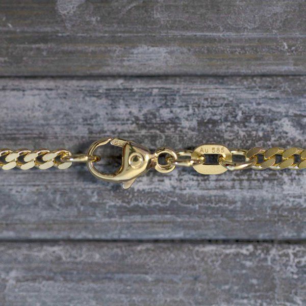 Goldkette als Panzerkette flach 0.8 Höhe in Gelbgold 585 / 14K, 60 cm lang, 2,4 mm breit, Gewicht ca. 8.8 g.