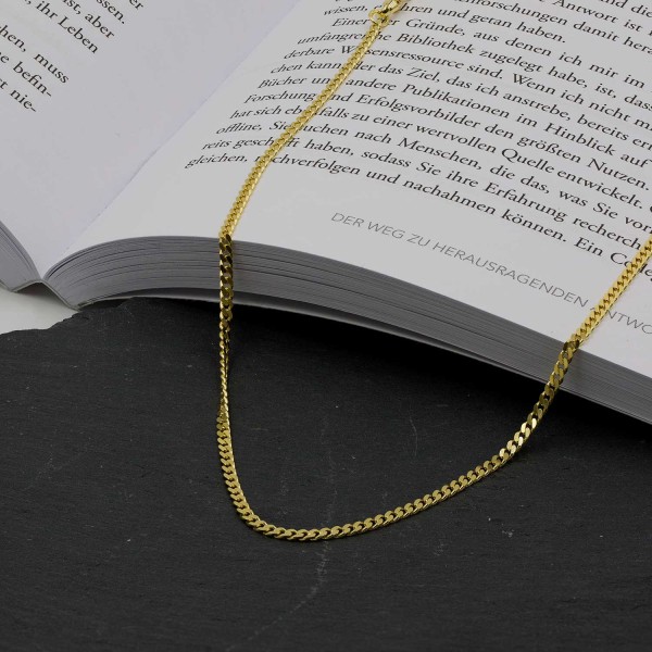 Goldkette als Panzerkette flach 0.8 Höhe in Gelbgold 585 / 14K, 45 cm lang, 2,4 mm breit, Gewicht ca. 7.1 g.