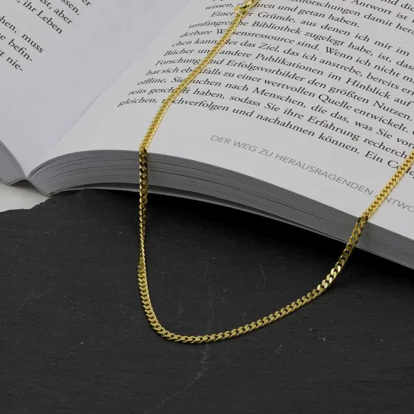 Goldkette als Panzerkette flach 0.8 Höhe in Gelbgold 585 / 14K, 50 cm lang, 2,4 mm breit, Gewicht ca. 7.9 g.