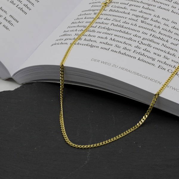 Goldkette als Panzerkette flach 0.8 Höhe in Gelbgold 333 / 8K, 95 cm lang, 2,4 mm breit, Gewicht ca. 12.6 g.