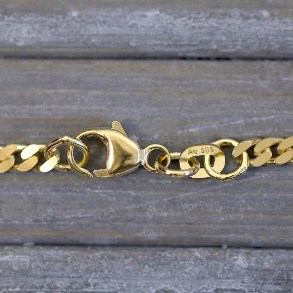 Armband als Panzerkette flach in Gelbgold 585 / 14K, 19 cm lang, 2,7 mm breit, Gewicht ca. 4.1 g.