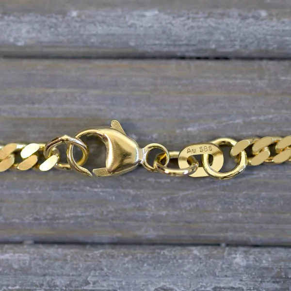 Goldkette als Panzerkette flach in Gelbgold 585 / 14K, 50 cm lang, 2,7 mm breit, Gewicht ca. 9.4 g.