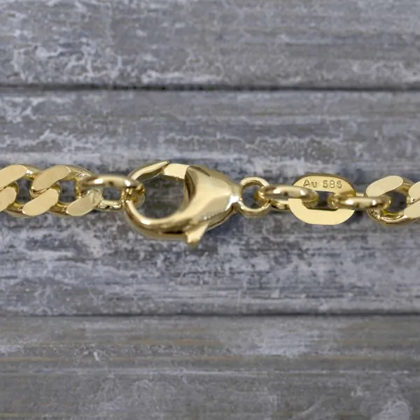 Goldkette als Panzerkette flach in Gelbgold 585 / 14K, 50 cm lang, 4,1 mm breit, Gewicht ca. 20.9 g.