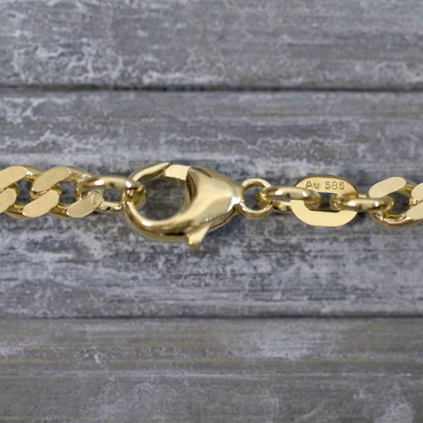 Goldkette als Panzerkette flach in Gelbgold 585 / 14K, 70 cm lang, 4,1 mm breit, Gewicht ca. 32 g.