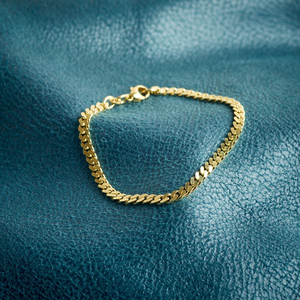 Armband als Panzerkette flach in Gelbgold 585 / 14K, 23 cm lang, 4,1 mm breit, Gewicht ca. 9.8 g.