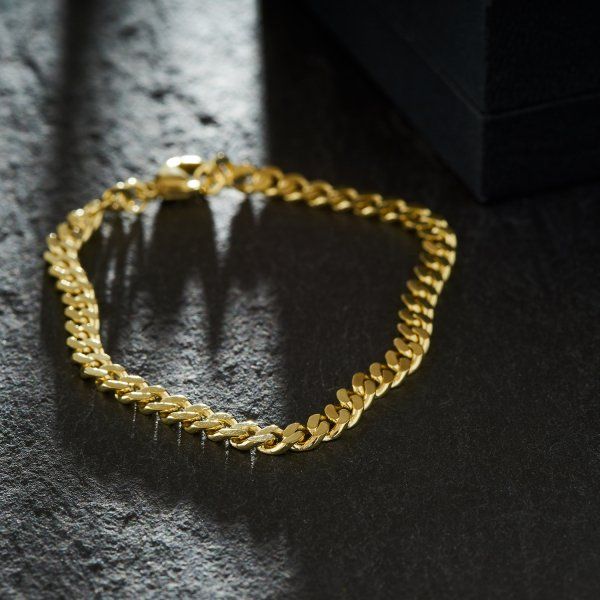 Armband als Panzerkette flach in Gelbgold 585 / 14K, 18,7 cm lang, 4,7 mm breit, Gewicht ca. 10.8 g.