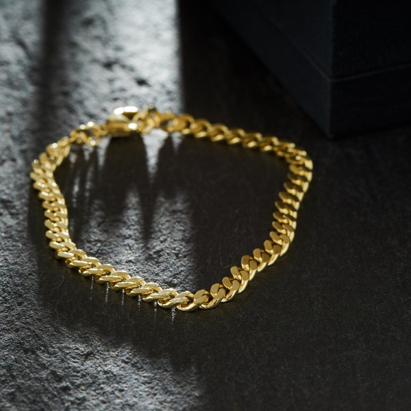 Armband als Panzerkette flach in Gelbgold 585 / 14K, 21 cm lang, 4,7 mm breit, Gewicht ca. 12 g.