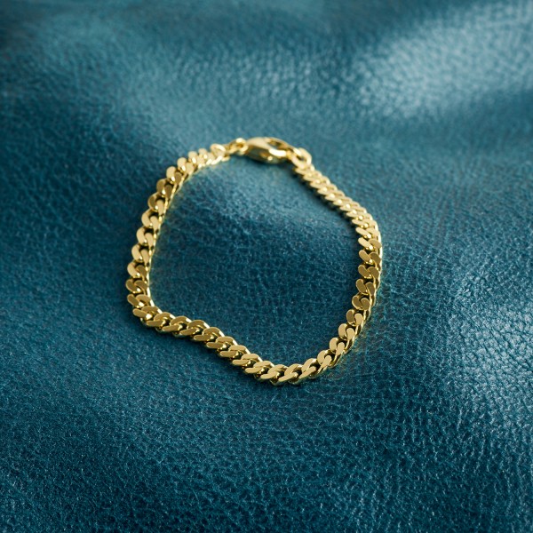 Armband als Panzerkette flach in Gelbgold 333 / 8K, 21 cm lang, 4,7 mm breit, Gewicht ca. 10.6 g.