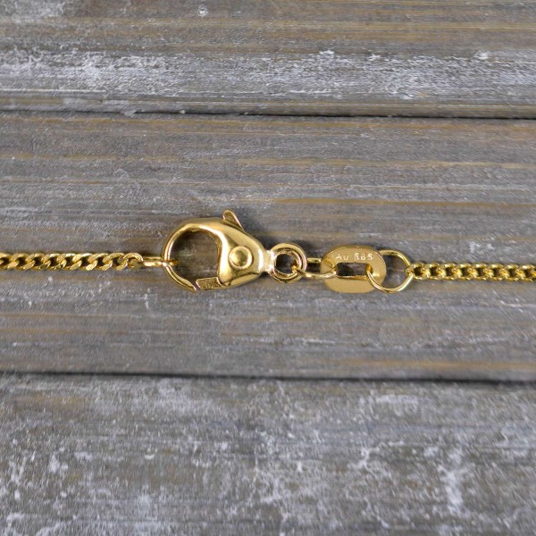 Goldkette als Panzerkette flach in Gelbgold 585 / 14K, 36 cm lang, 1,2 mm breit, Gewicht ca. 2 g.