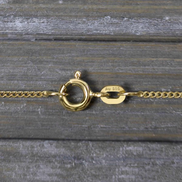 Goldkette als Panzerkette flach in Gelbgold 585 / 14K, 42 cm lang, 1,2 mm breit, Gewicht ca. 2.2 g.