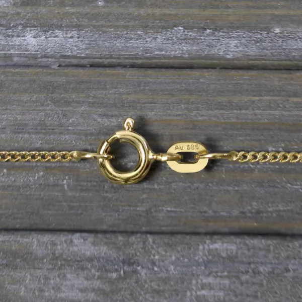 Goldkette als Panzerkette flach in Gelbgold 585 / 14K, 50 cm lang, 1,2 mm breit, Gewicht ca. 2.6 g.