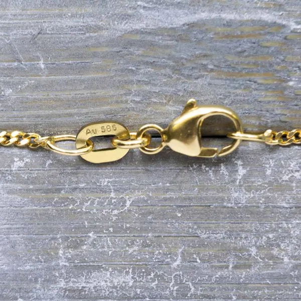 Goldkette als Panzerkette flach in Gelbgold 585 / 14K, 45 cm lang, 1,4 mm breit, Gewicht ca. 3.1 g.