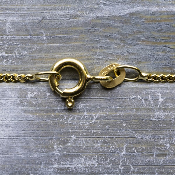 Goldkette als Panzerkette flach in Gelbgold 585 / 14K, 75 cm lang, 1,4 mm Breit, Gewicht ca. 4.0 g.