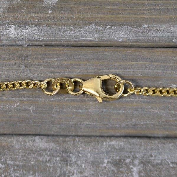 Goldkette als Panzerkette flach in Gelbgold 585 / 14K, 36 cm lang, 1,7 mm breit, Gewicht ca. 3.7 g.