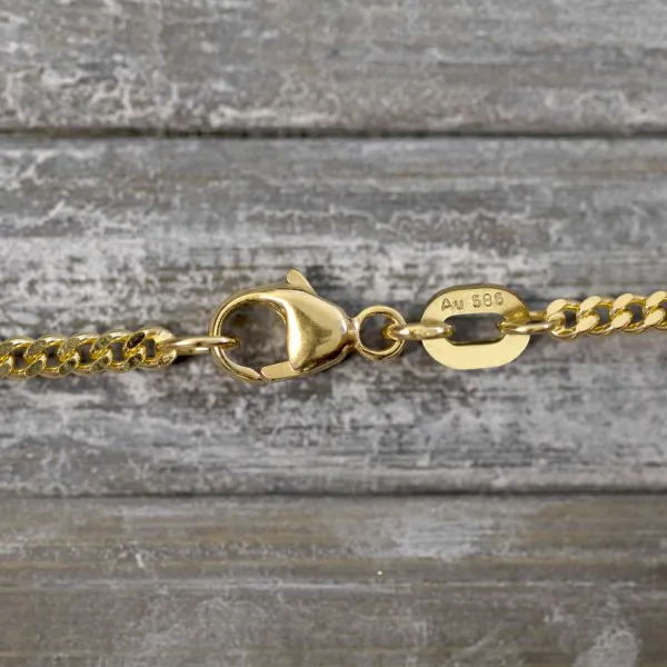 Goldkette als Panzerkette flach in Gelbgold 585 / 14K, 50 cm lang, 2,1 mm breit, Gewicht ca. 7.1 g.
