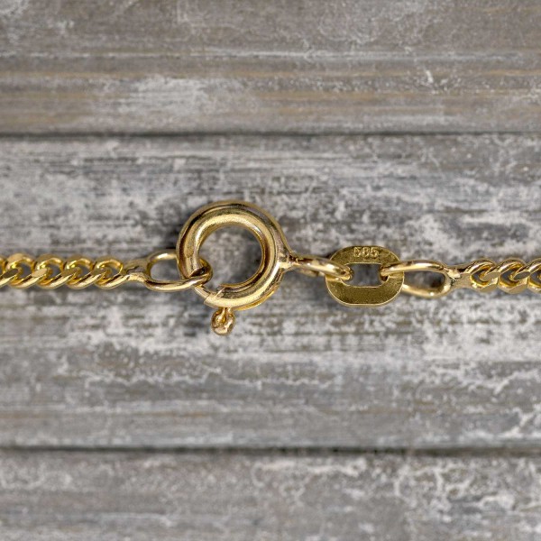 Goldkette als Panzerkette flach in Gelbgold 585 / 14K, 38 cm lang, 2,1 mm breit, Gewicht ca. 5.4 g.