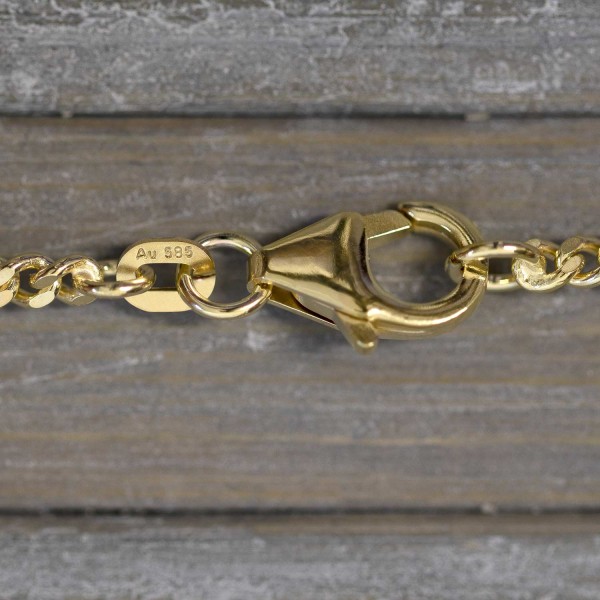 Goldkette als Panzerkette flach 1.1 Höhe in Gelbgold 585 / 14K, 100 cm lang, 2,4 mm breit, Gewicht ca. 19.3 g.