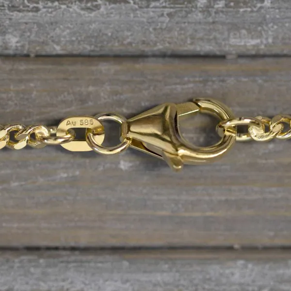 Goldkette als Panzerkette flach 1.1 Höhe in Gelbgold 585 / 14K, 65 cm lang, 2,4 mm breit, Gewicht ca. 12.5 g.