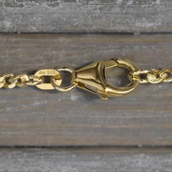 Goldkette als Panzerkette flach 1.1 Höhe in Gelbgold 585 / 14K, 85 cm lang, 2,4 mm breit, Gewicht ca. 16.4 g.