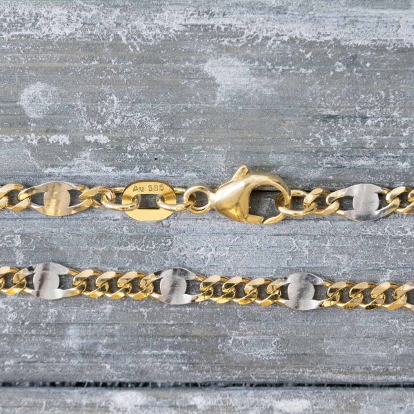 Goldkette als Panzerstegkette in Bicolor Gelbgold / Weißgold 585 / 14K, 50 cm lang, 3,1 mm breit, Gewicht ca. 5.5 g.