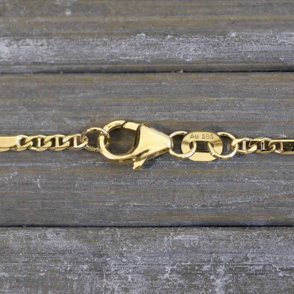Goldkette als Panzerstegkette in Gelbgold 585 / 14K, 45 cm lang, 1,9 mm breit, Gewicht ca. 3.8 g.