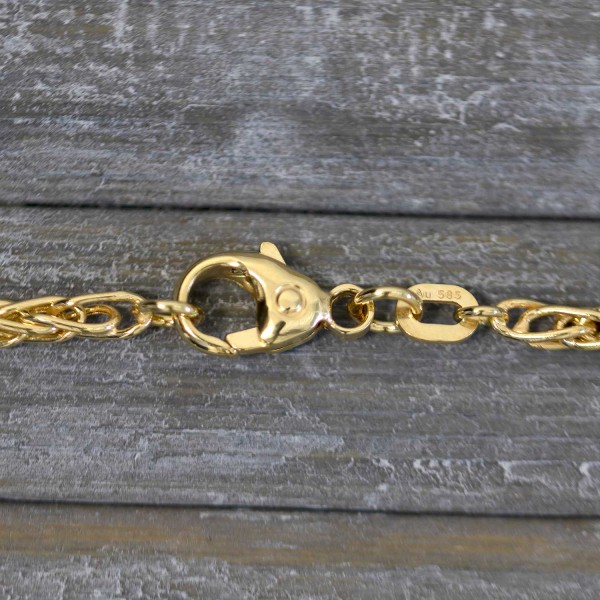 Goldkette als Zopfkette hohl in Gelbgold 585 / 14K, 40 cm lang, 2,1 mm breit, Gewicht ca. 5.1 g.