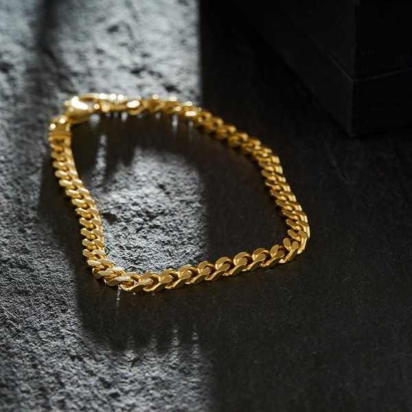 Armband als Panzerkette 4-seitig diamantiert in Gelbgold 585 / 14K, 18,7 cm lang, 4,2 mm breit, Gewicht ca. 11.8 g.