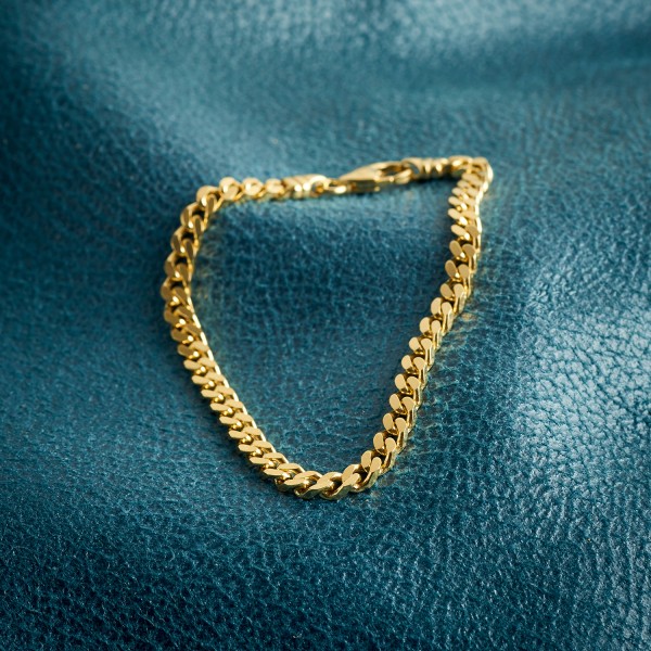 Armband als Panzerkette 4-seitig diamantiert in Gelbgold 585 / 14K, 21 cm lang, 4,8 mm breit, Gewicht ca. 17.9 g.