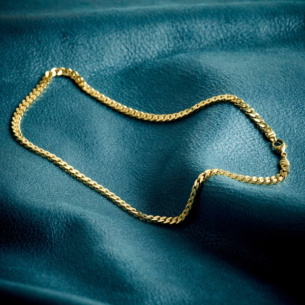 Goldkette als Panzerkette 4-seitig diamantiert in Gelbgold 585 / 14K, 50 cm lang, 4,8 mm breit, Gewicht ca. 46.5 g.