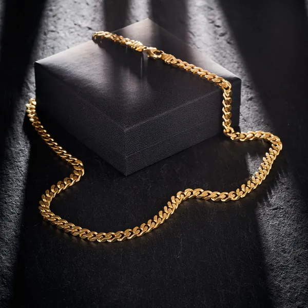Goldkette als Panzerkette 4-seitig diamantiert in Gelbgold 585 / 14K, 50 cm lang, 6 mm breit, Gewicht ca. 64.2 g.