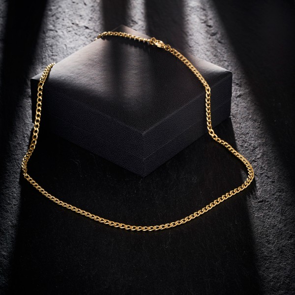 Goldkette als Panzerkette hohl in Gelbgold 585 / 14K, 45 cm lang, 3,6 mm breit, Gewicht ca. 7.2 g.