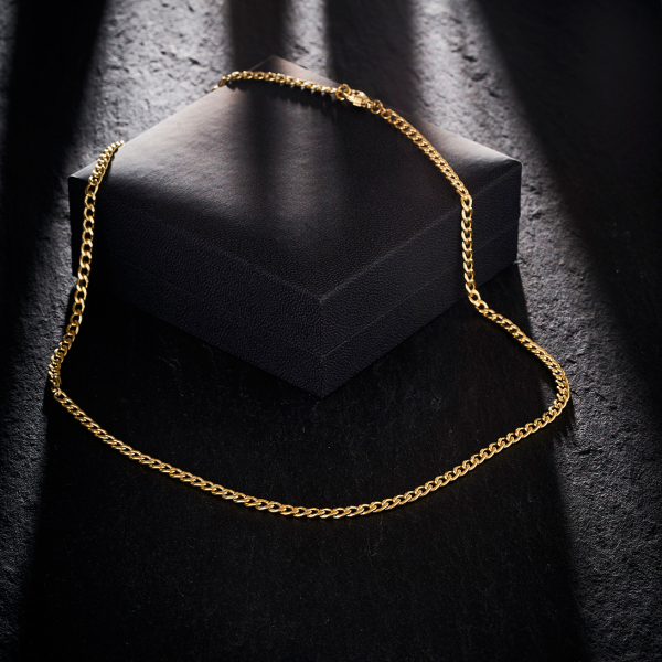 Goldkette als Panzerkette hohl in Gelbgold 585 / 14K, 50 cm lang, 3,6 mm breit, Gewicht ca. 8.1 g.