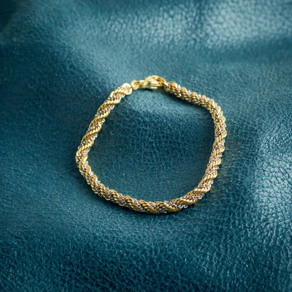 Armband als Kordelkette hohl Bicolor in Gelbgold / Weißgold 585 / 14K, 21 cm lang, 4,4 mm breit, Gewicht ca. 8.8 g.