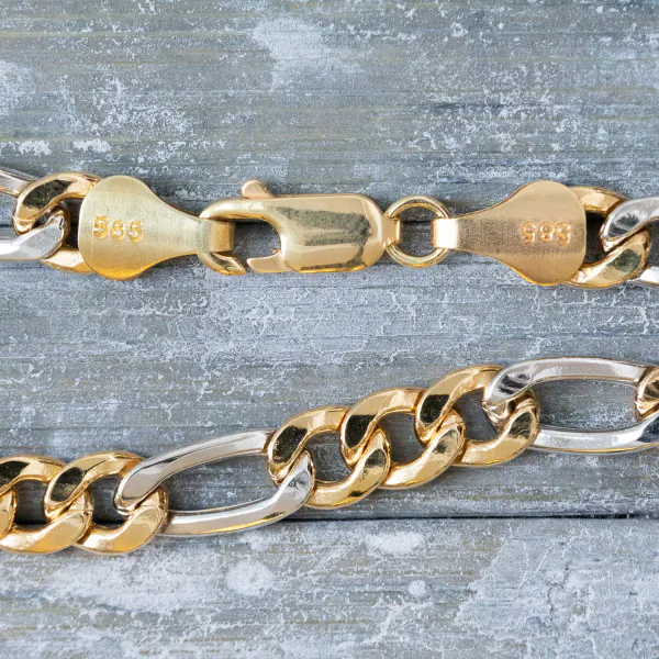Armband als Figarokette hohl in Weißgold 585 / 14 Karat, 20 cm lang, 5.7 mm breit, Gewicht ca. 5,4 g.
