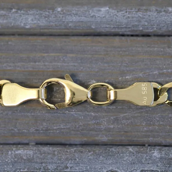 Goldkette als Fantasiekette in Gelbgold 585 / 14 Karat, 34 cm lang, 3.5 mm breit, Gewicht ca. 3.5 g.