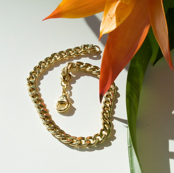 Armband als Panzerkette hohl in Gelbgold 585 / 14K, 21 cm lang, 5,4 mm breit, Gewicht ca. 8.2 g.