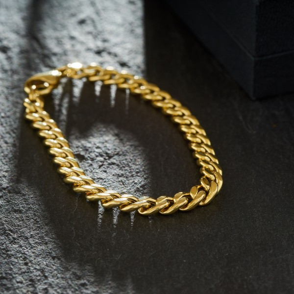 Armband als Panzerkette hohl in Gelbgold 585 / 14K, 21 cm lang, 5,4 mm breit, Gewicht ca. 8.2 g.