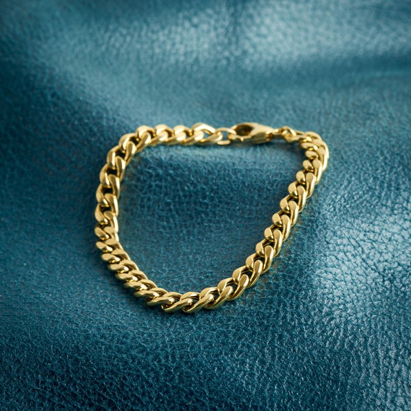 Armband als Panzerkette hohl in Gelbgold 585 / 14K, 21 cm lang, 5,4 mm breit, Gewicht ca. 8.2 g.