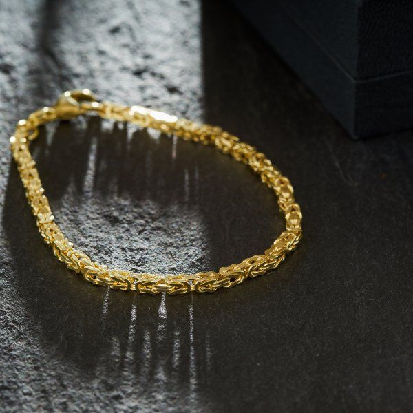 Armband als Königskette in Gelbgold 585 / 14K, 21 cm lang, 3 mm breit, Gewicht ca. 12.5 g.