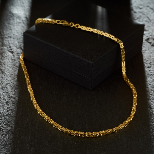 Goldkette als Königskette in Gelbgold 585 / 14K, 45 cm lang, 3,2 mm breit, Gewicht ca. 32.8 g.