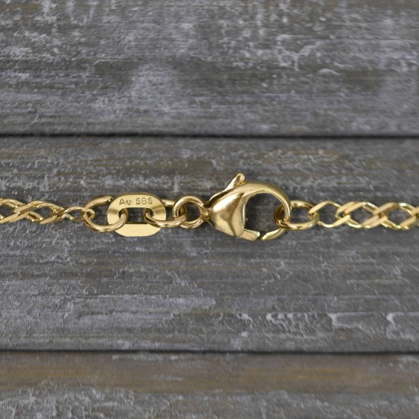 Armband als Zwillingspanzerkette in Gelbgold 585 / 14K, 20 cm lang, 2.1 mm breit, Gewicht ca. 1.6 g.