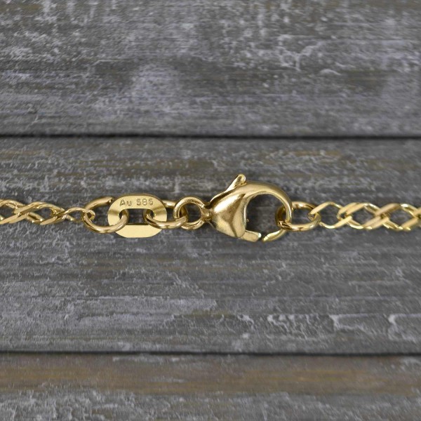 Goldkette als Zwillingspanzerkette in Gelbgold 585 / 14K, 70 cm lang, 2,1 mm breit, Gewicht ca. 4.7 g.