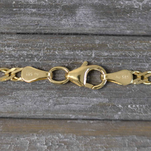 Goldkette als Zwillingspanzerkette in Gelbgold 585 / 14 Karat, 34 cm lang, 2.9 mm breit, Gewicht ca. 4.2 g.
